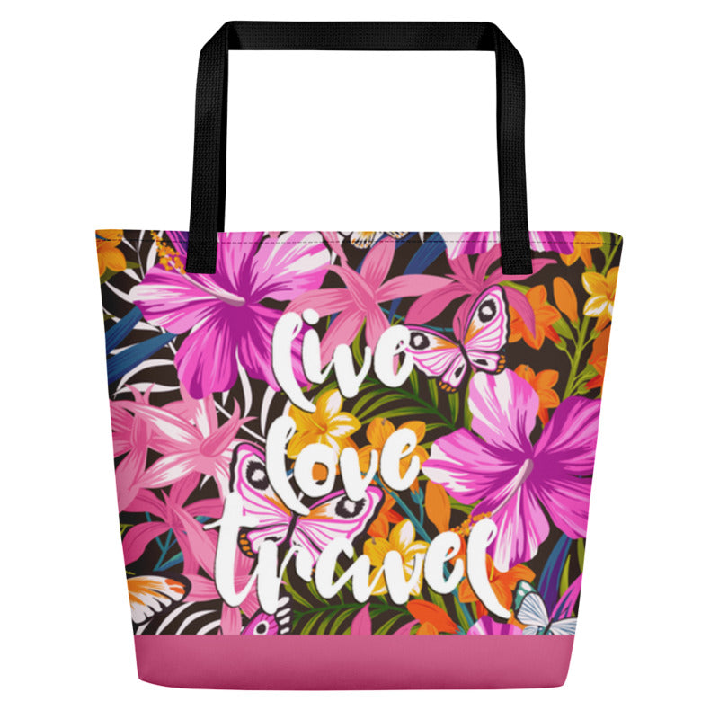 Noir Girl Magic Live Love & Travel Tropical Beach Bags Pink