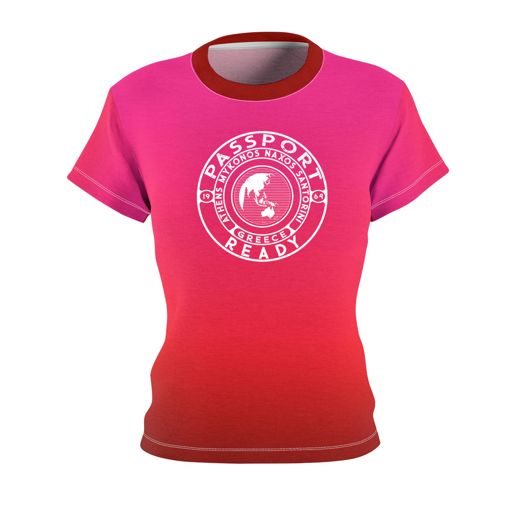 Passport Ready Crew Neck Tshirt | Pink Red Greece Front