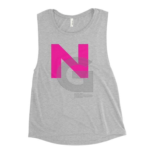Noir Girl Mesh Muscle Athletic Heather Tank - Pink/Grey