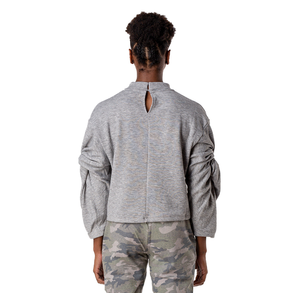 Twisted Sleeve Mock Neck Sweatshirt Back Model