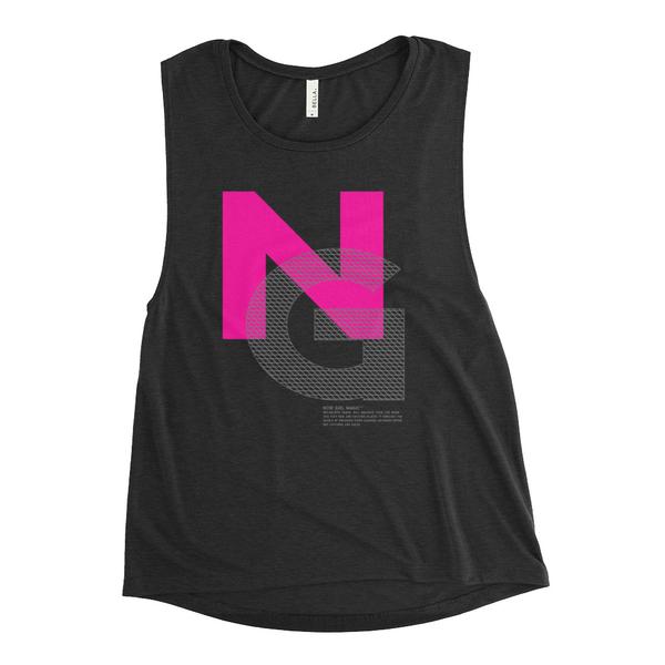 Noir Girl Mesh Muscle Black Heather Tank - Pink/Grey