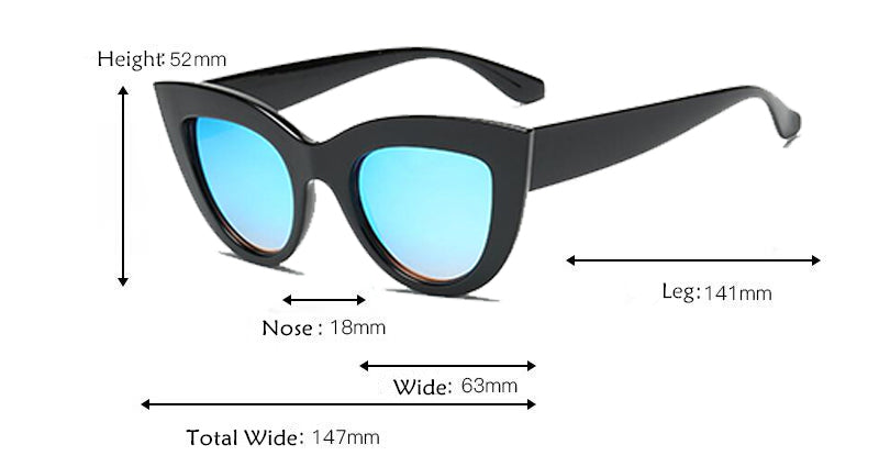 Cat Eye Blue Tinted Sunglasses Size Chart