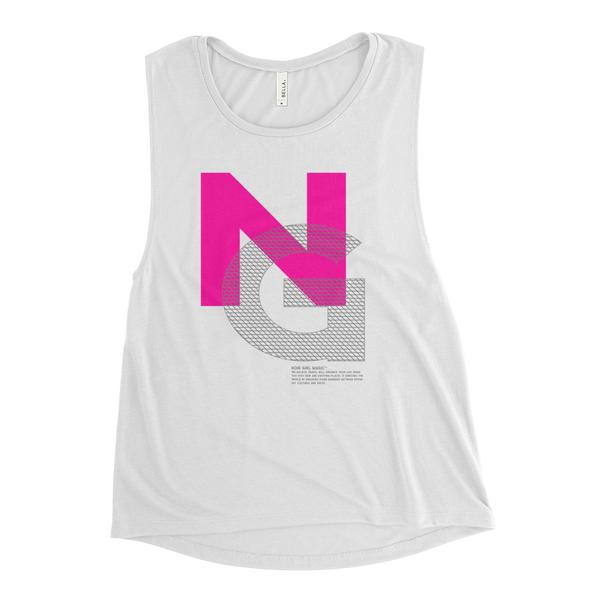 Noir Girl Mesh Muscle White Tank - Pink/Grey
