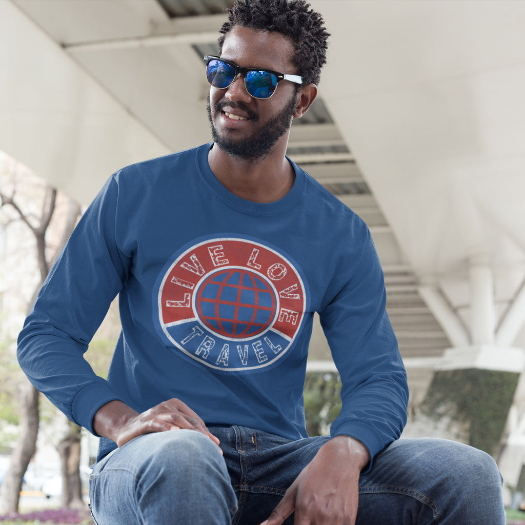Live Love Travel Men's Long Sleeve Crew Tee Solid Royal