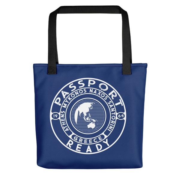 passport ready tote bag in the color navy blue