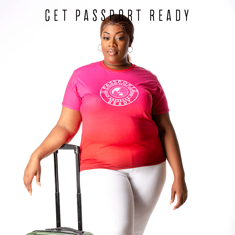 Passport Ready Crew Neck Tshirt | Pink Red Bali Model