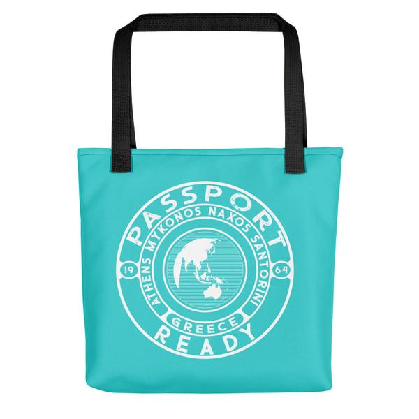 passport ready tote bag in the colors sea green blue