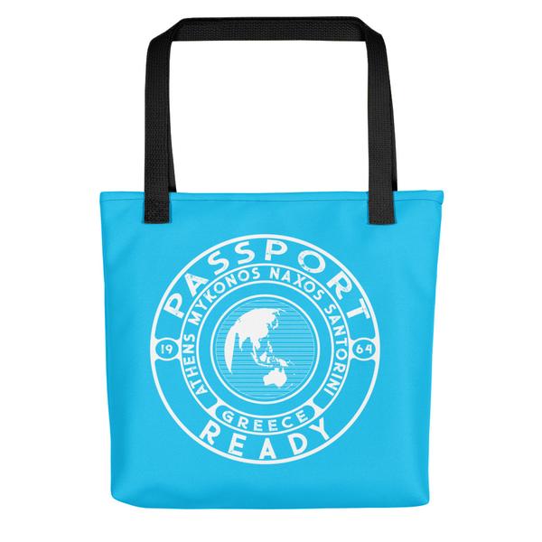 passport ready tote bag in the color sky blue