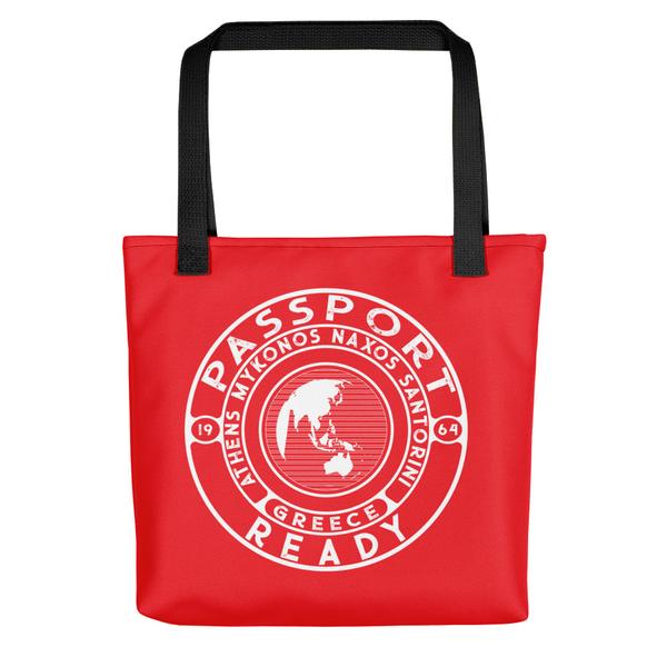 passport ready tote bag in the color tomato red