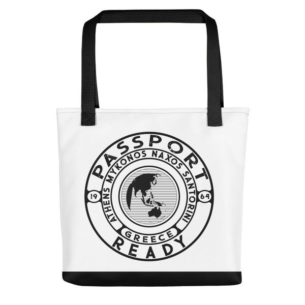 passport ready tote bag in the colors white and black